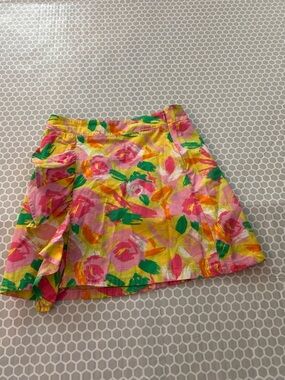 Bright Floral Faux Wrap Skirt in Pink and Yellow.  Size 8/9